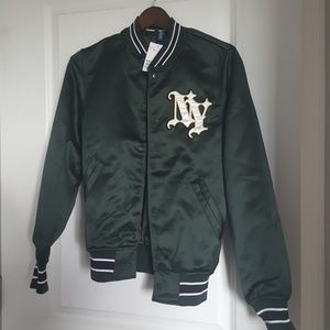 H&M green shiny  NY bomber jacket XS